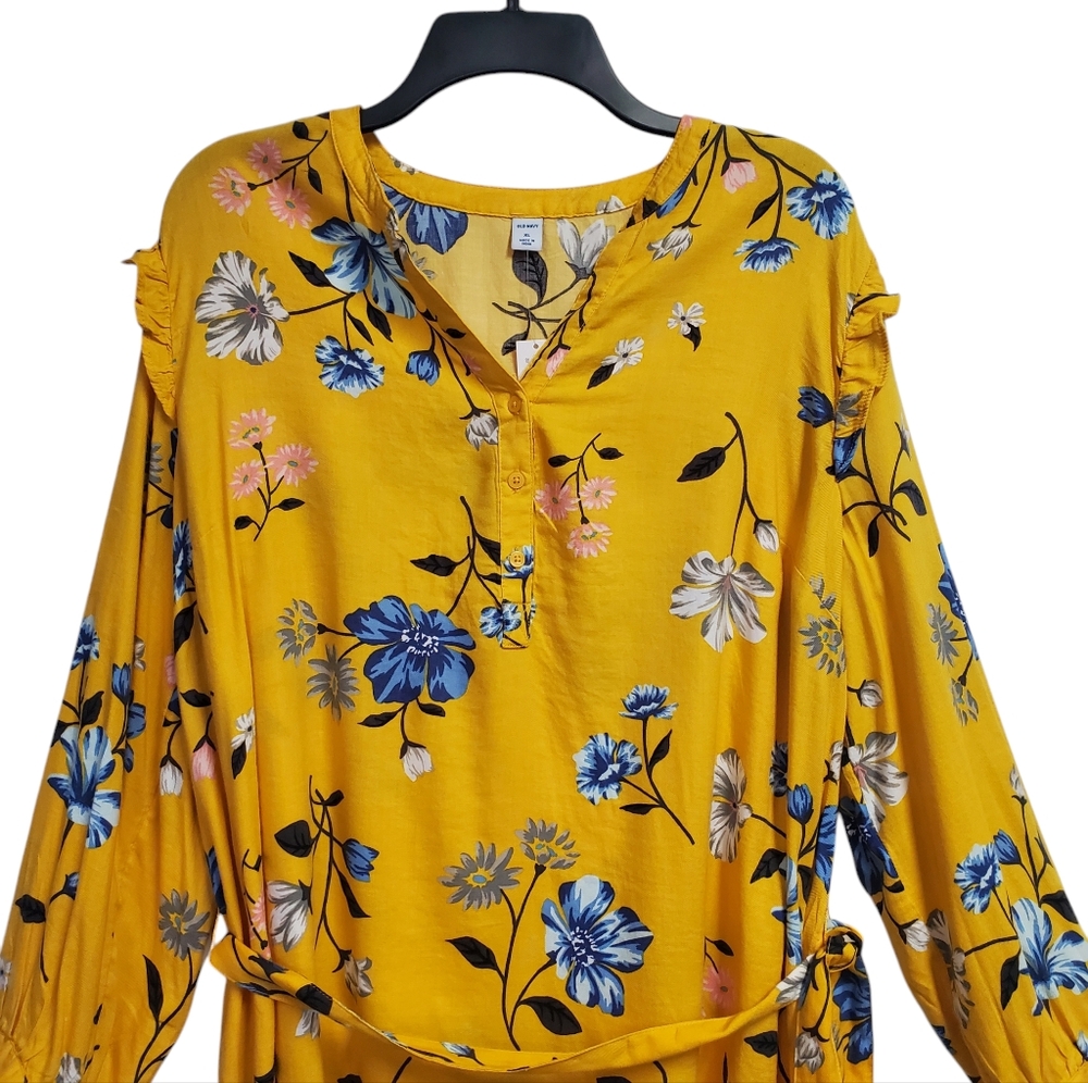 NWT Old Navy Women's Yellow Floral Dress Long Sleeves Size XL - Picture 7 of 9